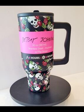 Betsey Johnson Black Skull & Rose Insulated Tumbler